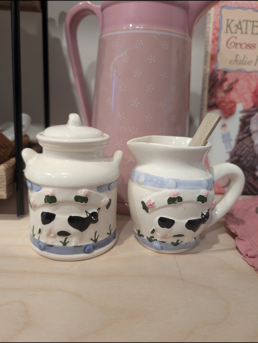 Vintage Cow Creamer & Sugar Set – Hand‑Painted Ceramic by Aris Japan